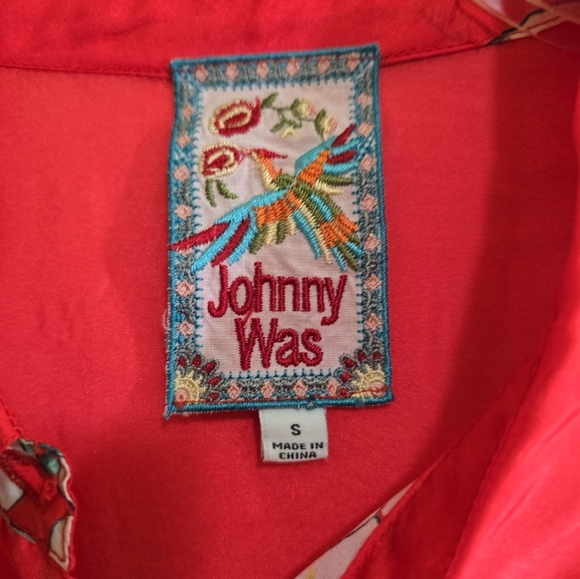 Johnny Was Passion Iris Silk Button Front Shirt Small Red Floral Print - Picture 3 of 8